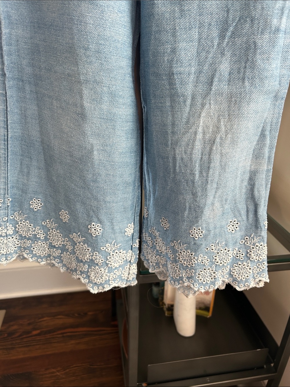 Boden Blue 100% Cotton Broderie Hem Trousers - Picture 3 of 6